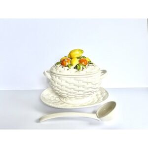Lefton Vintage Citrus Lemon Orange Soup Tureen with Ladle and Lid